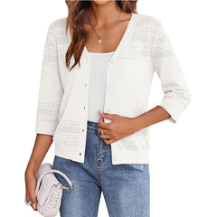 European and American shawl hollow knitted V-neck cardigan