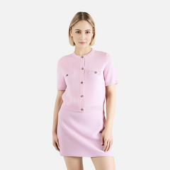 European and American style women's clothing new fashion short sleeved knitted top half skirt set
