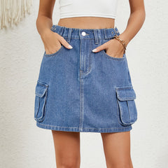 European and American women's adjustable denim short skirt and half skirt
