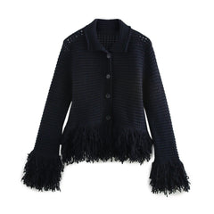 European and American women's fashion versatile tassel knit sweater+skirt set