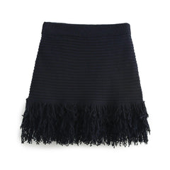 European and American women's fashion versatile tassel knit sweater+skirt set