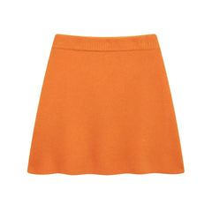 European and American women's long sleeved round neck knitted sweater mini skirt set