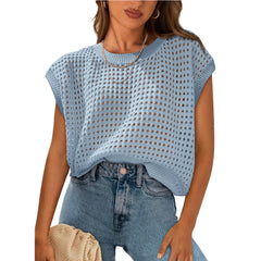 European and American women's round neck hollow top