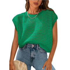 European and American women's round neck hollow top