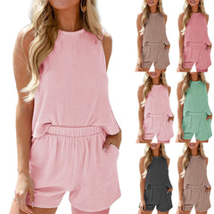 European and American women's sleeveless vest shorts striped two-piece set