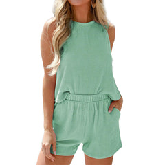 European and American women's sleeveless vest shorts striped two-piece set