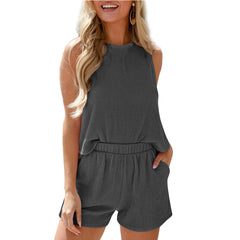 European and American women's sleeveless vest shorts striped two-piece set