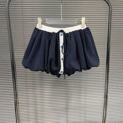 Fashion contrasting polo collar heart striped shirt top women's spring floral bud fluffy half skirt two-piece set