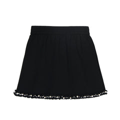 Fashion Set V-neck Solid Color Shoulder Pad T-shirt+Elastic Waist Short Skirt