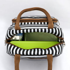 Fashionable and simple waterproof heat preservation striped lunch box bag for office workers and students