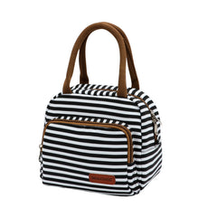 Fashionable and simple waterproof heat preservation striped lunch box bag for office workers and students