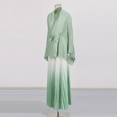 Fashionable casual style set cape shawl style lace up top+pleated skirt