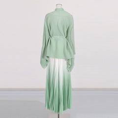 Fashionable casual style set cape shawl style lace up top+pleated skirt
