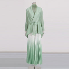 Fashionable casual style set cape shawl style lace up top+pleated skirt