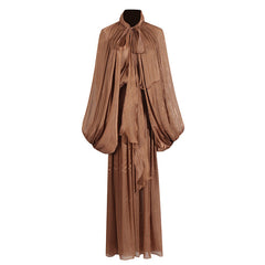 Fashionable niche design bat sleeve lace up pleated dress for women