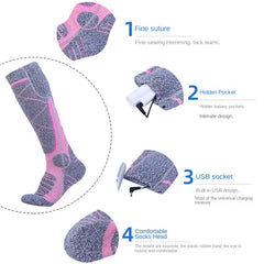 Full Foot Heat Socks Winter USB Charging Warm Heat Socks Pink Skiing Electric Heat Socks