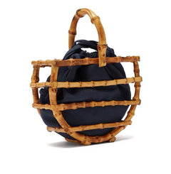 Handmade tassel bamboo knot bag water bucket bag semi-circular bamboo basket handbag for women