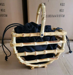 Handmade tassel bamboo knot bag water bucket bag semi-circular bamboo basket handbag for women