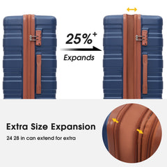 Hardshell Luggage Sets 3 Pcs Spinner Suitcase with TSA Lock Lightweight 20''24''28'' Navy Blue + ABS