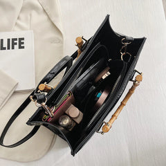 High Quality Leather Shoulder Bag For Women Luxury Alligator Handbag Designer Women Bag Retro Bamboo Handle Tote Bag Female