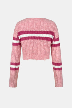 Hooded sweater base knit sweater short top contrasting color striped women