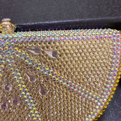 Lemon Shape AB/Gold Rhinestone Small Women Shoulder Bag Luxury Designer Lady Girls Evening Clutches Wedding Party Chain Purse