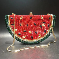 Lemon Shape AB/Gold Rhinestone Small Women Shoulder Bag Luxury Designer Lady Girls Evening Clutches Wedding Party Chain Purse