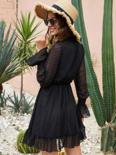 Neck Flounce Sleeve Mini Dress