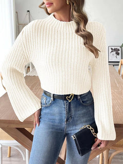 New autumn and winter flared sleeve semi high neck pullover sweater