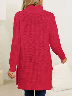 New autumn and winter thick sweater high neck simple slit dress