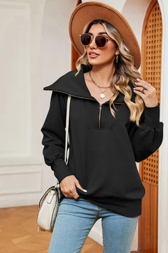 New long sleeved zipper lapel shawl pullover hoodie for women