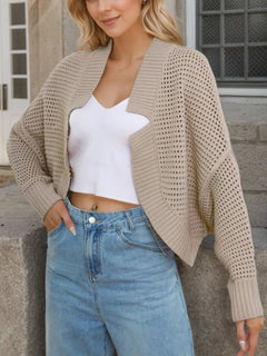 Openwork Open Front Long Sleeve Cardigan