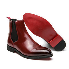Pointed toe men's boots high top leather shoes red soles Martin boots British casual