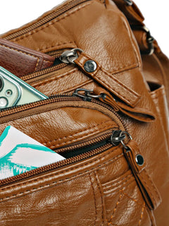 PU Leather Multi Pockets Adjustable Strap Shoulder Bag