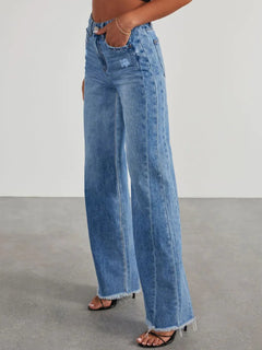 Raw Hem Wide Leg Jeans