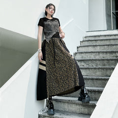 Retro camouflage leopard print denim high waisted skirt