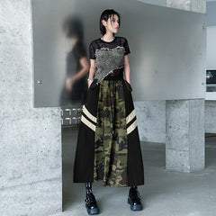 Retro camouflage leopard print denim high waisted skirt