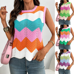 Round neck short sleeved vest contrasting wave top