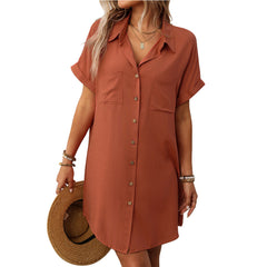 Short sleeved striped dress mid length shirt for women