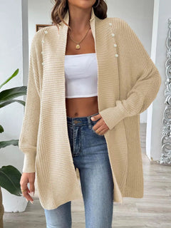 Simple and fashionable loose sweater with pearl nail beads cardigan