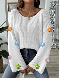 Simple and loose one neck off shoulder flared sleeve sweater