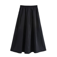 Solid color short shirt wide swing MIDI skirt