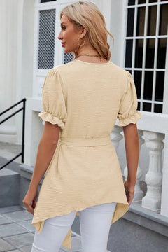 Solid color V-neck lace patchwork loose short sleeved dress