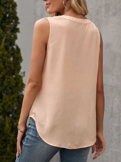 Solid Notched Sleeveless Blouse