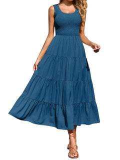 Strap top skirt with pleats and spliced A-line large swing dress