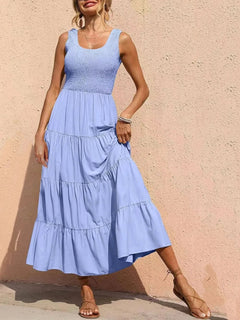 Strap top skirt with pleats and spliced A-line large swing dress