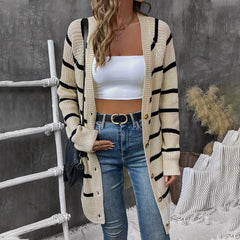 Striped Button Up Long Sleeve Cardigan