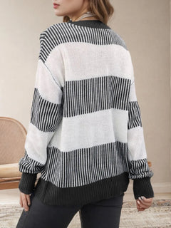 Striped Round Neck Long Sleeve Sweater