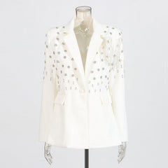 Temperament solid color small suit personality nail diamond tassel design suit jacket for women