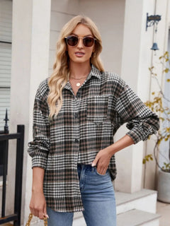 Thousand bird plaid button down flannel shirt